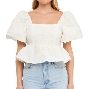 Endless Rose white puff sleeve peplum top